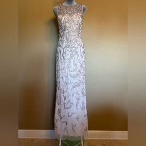 Elegant Embroidered and Beaded Lace Column Dress Champagne Blush Pink